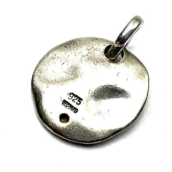 Signed Sterling Silver Hammered Disc Pendant Diamond w/New Italian Double Chain - Picture 7 of 7